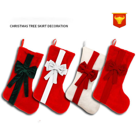 Lot De 4 Bas De Noël  À Remplir,Bottes Du Père Noël À Accrocher ,Décoration De Noël Pompon - Décoration Noël，Chaussettes De Noël À Accrocher,Bottine Velours Du Père Noël