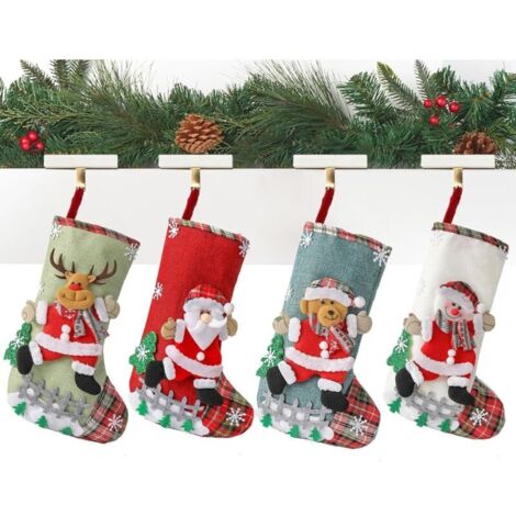 Lot de 4 bas de Noël personnalisés avec cheminée, bottes de Noël pour décoration de Noël, Père Noël