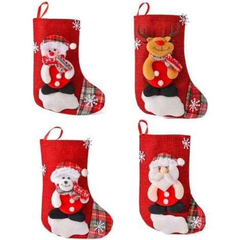 Lot de 4 bas de Noël - Sacs cadeaux pour cheminée de Noël - Décorations de Noël, bonbons, décorations pour sapin, 23 x 16 cm