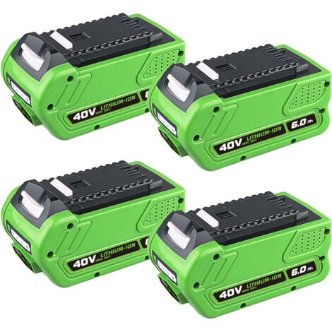 Lot de 4 batteries de rechange 40V 6000mAh GWL1820 29462 pour batterie lithium Greenworks 40V (29252,20202,22262,25312,25322,20642) compatibles avec la batterie sans fil GreenWorks G-MAX 40V (vertes)