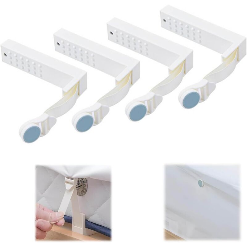 Lot de 4 Bed Sheet Holders,Clips de Feuille de lit réglables,Bretelles universelles en draps,Attaches de Drap,Porte-draps,Rangement en draps de
