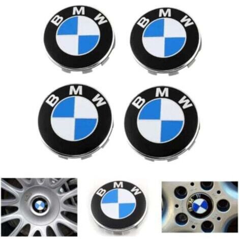Lot de 4 Bleu Cache Moyeux Compatible with BMW Centre Roue ABS Accessoires de Voiture - 68mm