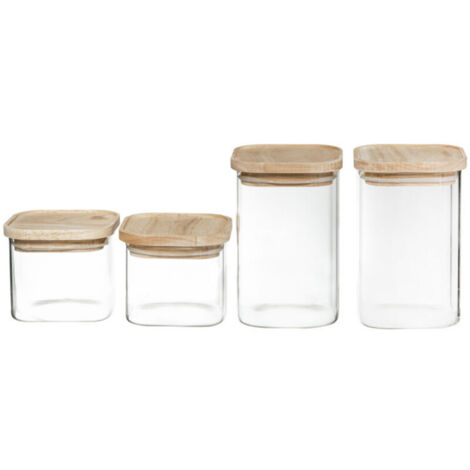 Lot de 4 bocaux de rangement en verre et bois couvercle hermétique empilable atmosphera -