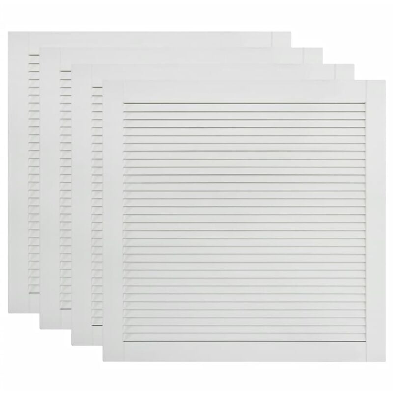 Lot de 4 bois de pin massif portes à persiennes portes d'armoire portes d'etagères revêtement pour placard penderie garde-robe 39,5 x 39,4 cm blanc