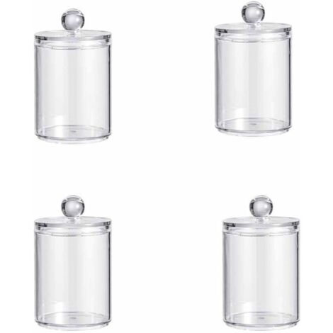 Lot de 4 Boite Coton Tige, distributeurs coton tige, organisateur cosmétique avec couvercles pour boules de coton, Cosmétique, tampons de coton ronds, fil dentaire, commode, salle de bain