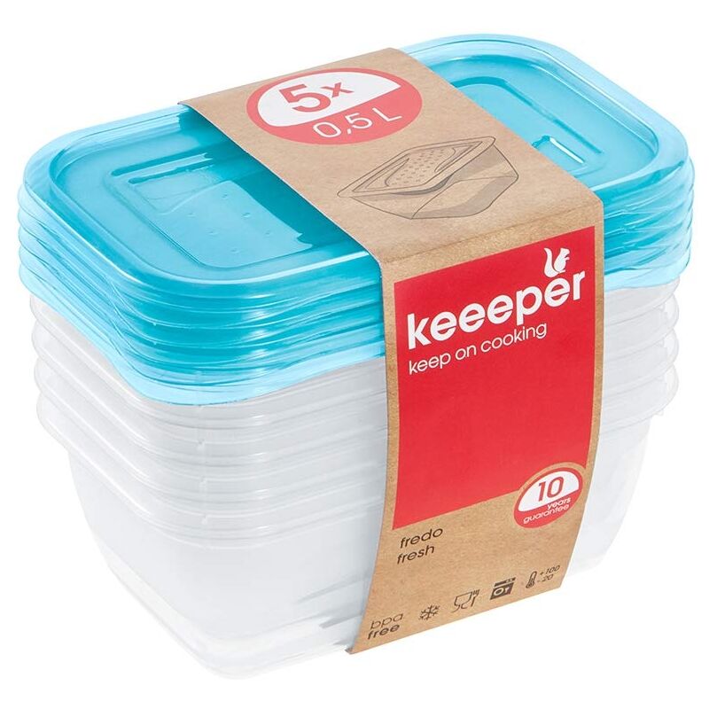 Keeeper lot de 5 boîtes de conservation rectangulaire fredo fresh 0,5 l pp bleu frais (transparent) taille unique 5