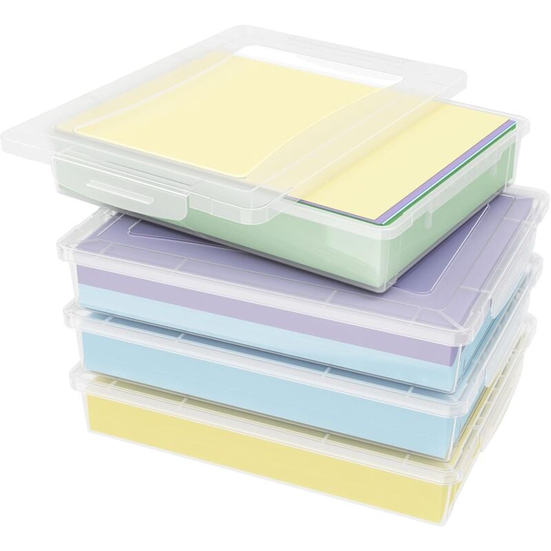 Linghhang - Lot de 4 Boite de Rangement A4 avec Couvercle, Boite Rangement Document Papier, Boite Archives Carton Plastique, Boîtes de Stockage,