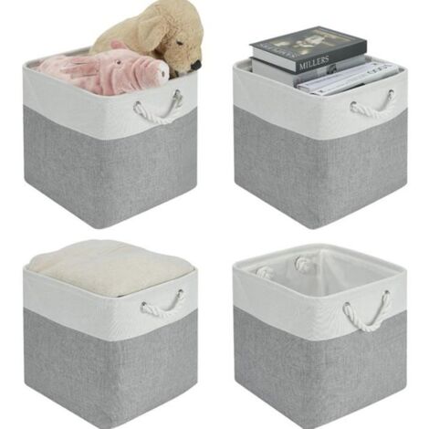 Lot de 4 Boîte de Rangement en Tissu - Gris - Grand panier de rangement en tissu - 30x30x30 cm