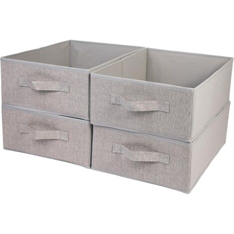 Lot de 4 Boite Rangement Tissu Pliable Avec Poignée Pour Vêtements Jouets Livres Étagère
