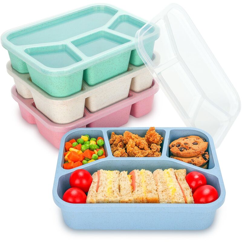 Lot de 4 boîtes à bento, 4 compartiments pour l'école