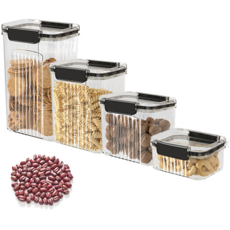 Lot de 4 Boîtes à Céréales Transparentes avec Couvercle, Boîtes de Rangement pour Cuisine et Garde-Manger