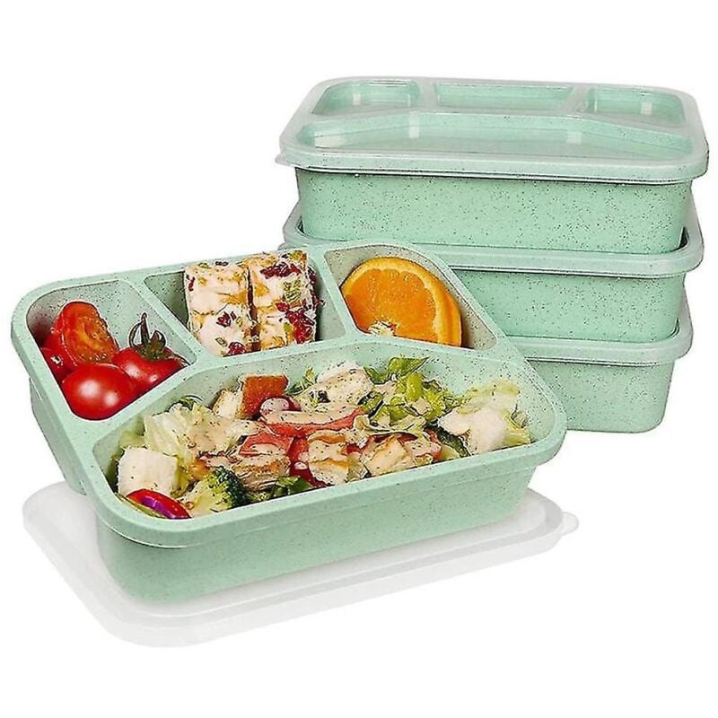 Lot de 4 boîtes à lunch empilables avec 4 compartiments pour préparation de repas, vert