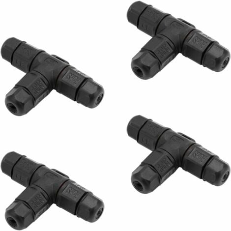 MEZHENG Lot de 4 botes de jonction étanches IP68 Type T pour connexion de cables exposés à l’humidité en extérieur - Connecteurs de cable à 3 ples, 5 mm - 10 mm