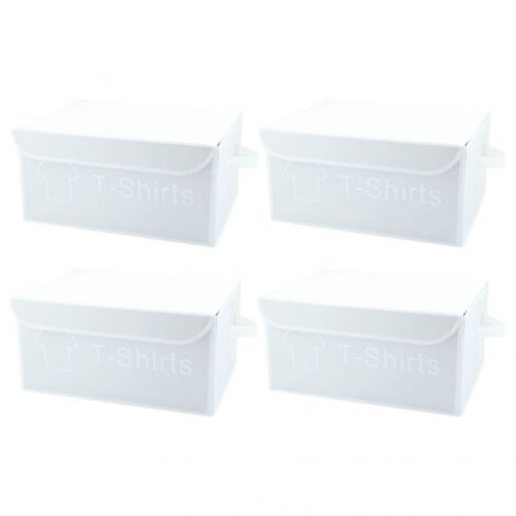 Lot de 4 boîtes de rangement 38x20.5cm – Couvercle 100% nylon – Poignées intégrées pour transport facile – Blanc – Meubletmoi