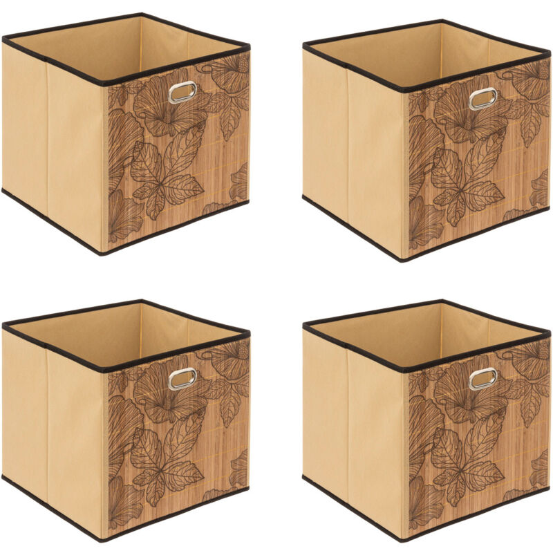 Lot de 4 Boîtes de rangement Bambou Naturel motif Noir 31 x 31 cm - Five