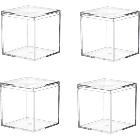 Lot de 4 boîtes de rangement carrées en plastique transparent 6x6x6cm – Capacité 160 ml – Pour petits objets et accessoires de bijoux – Einemgeld