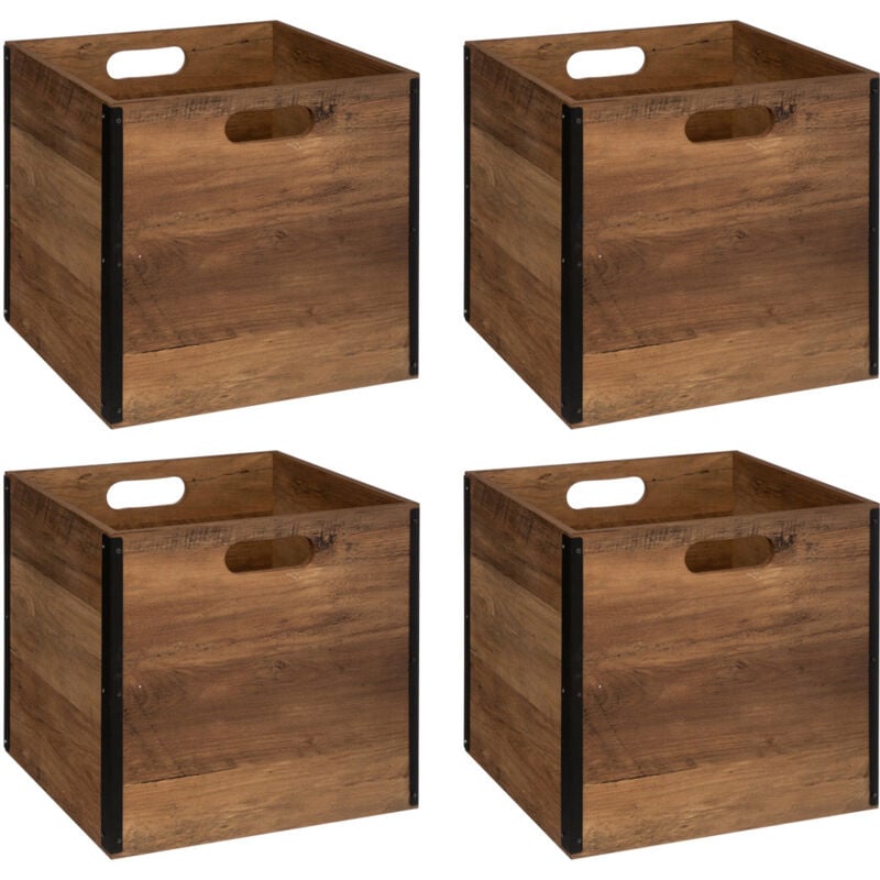 Lot de 4 Boîtes de rangement en bois Marron style Industriel 31 x 31 cm - Five
