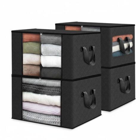 Lot de 4 boîtes de rangement pliables 90L, sous lit, pour vêtements et couettes