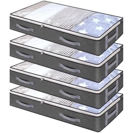 Lot de 4 boîtes de rangement pliables pour chaussures, vêtements, couvertures et couettes - Non tissé avec fermeture éclair pour un maximum d'espace