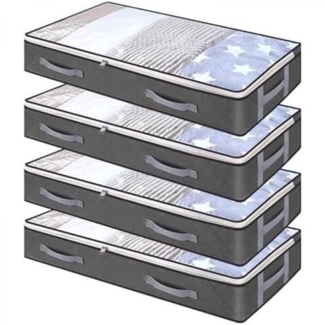 Lot de 4 boîtes de rangement pliables pour chaussures, vêtements, couvertures et couettes - Non tissé avec fermeture éclair pour un maximum d'espace