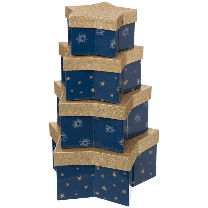 Lot de 4 Boîtes Étoiles doré et bleu nuit - Feeric Christmas