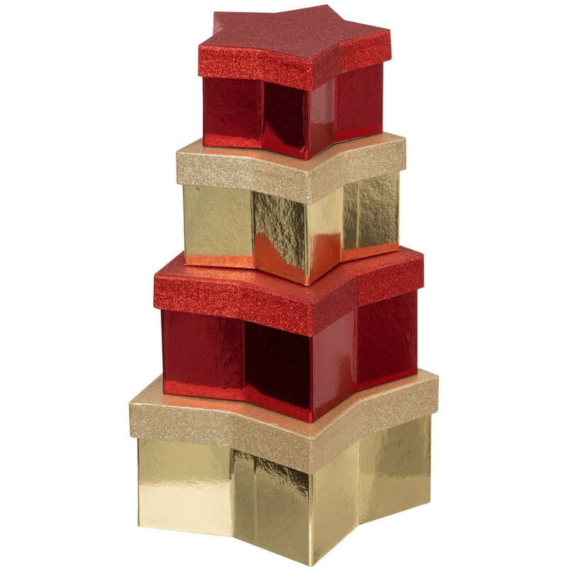 Lot de 4 Boîtes Étoiles doré et rouge - Feeric Christmas