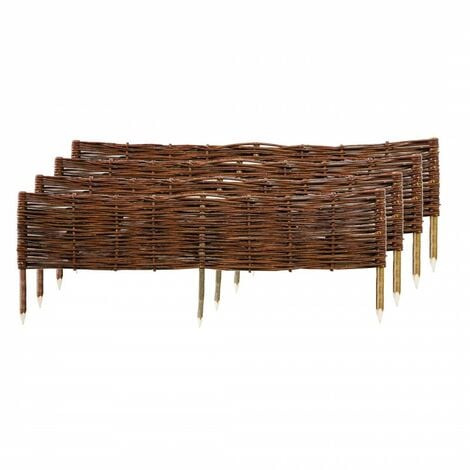Lot de 4 bordures en osier tressé et piquets noisetier à planter L 1 m x H 20 cm