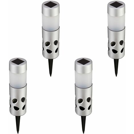 Lot de 4 bornes solaire Tiaré - Lampe solaire exterieur a poser au sol Sans Fil Led blanche - Lampes de Jardin - Décoration Éclairage Solaire - Gris