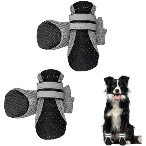 Lot de 4 bottes de protection pour chien, chaussures respirantes et antidérapantes pour chiens de petite et moyenne taille (noir, XL)