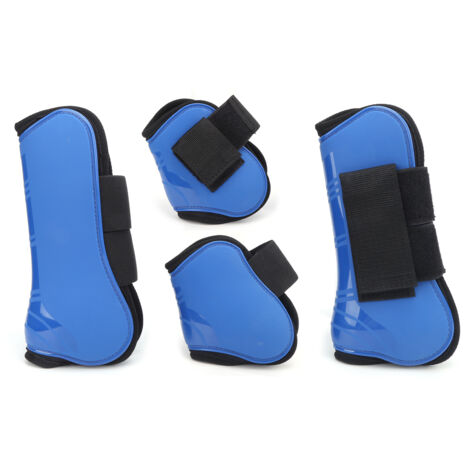 Lot de 4 bottes tendineuses pour cheval, coque en PU, protection pour boulets, pour l'équitation, absorption des chocs, protection de saut, bleu L