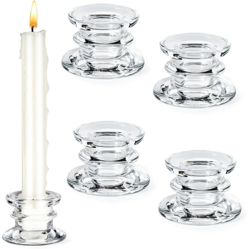 Lot de 4 Bougeoir Verre pour Bougies Bâtons, Chandelier Bougeoir Transparents pour Centre de Table Mariage,Élégants Chandeliers pour Table décorations