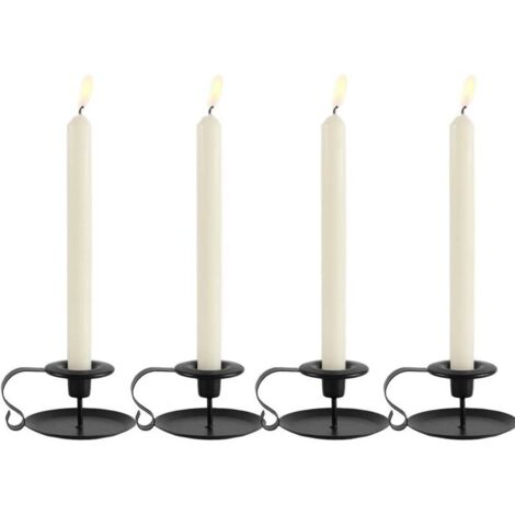 Lot de 4 Bougeoirs, Bougeoirs Antiques en Fer Forgé avec Poignées et Plateaux - Noir