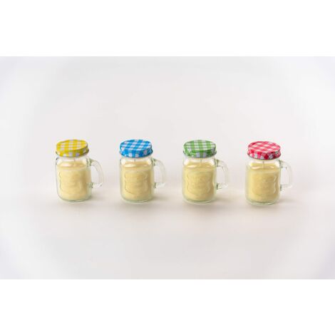Lot de 4 bougies citronnelle d'extérieure - Contre les moustiques - A la cire de soja - 7 x 8,5 cm - Multicolore