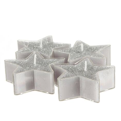Lot de 4 Bougies Etoiles Argent pailleté D 6 cm - Feeric Christmas