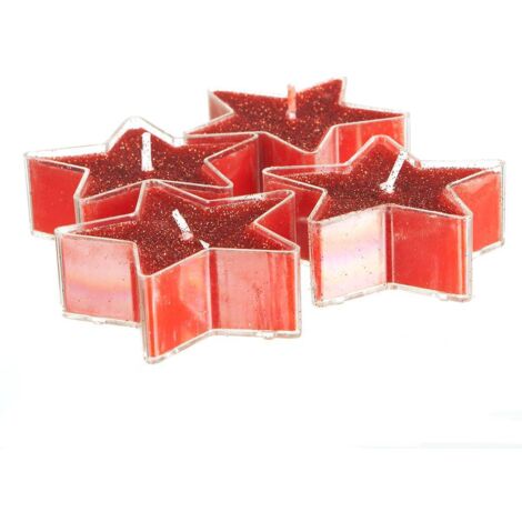 Lot de 4 Bougies Etoiles Rouge pailleté D 6 cm - Feeric Christmas