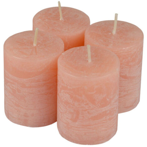 Lot de 4 Bougies Pilier "Rustique" 5cm Rose Poudré