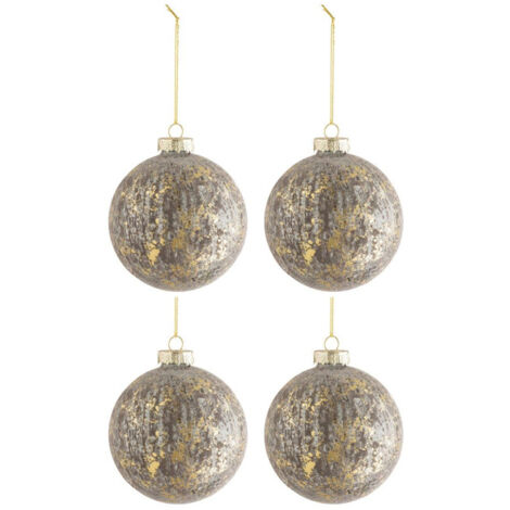 Lot de 4 Boules de Noël "Antique" 10cm Gris & Or