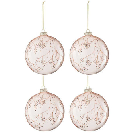 Lot de 4 Boules de Noël "Branches" 12cm Rose