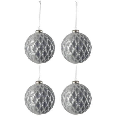 Lot de 4 Boules de Noël "Carreau" 10cm Gris