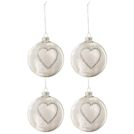 Lot de 4 Boules de Noël "Cœur Strass" 10cm Blanc