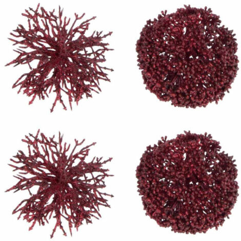 Lot de 4 Boules de Noël "Corail" 10cm Rouge