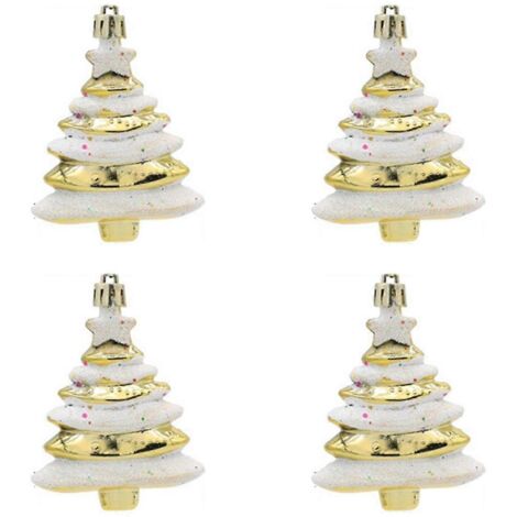 Lot de 4 boules de Noël dorées en forme de sapin, 8 x 6 cm