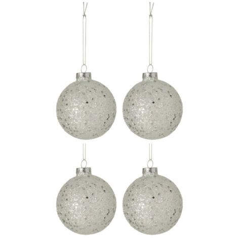Lot de 4 Boules de Noël "Étoiles" 10cm Argent