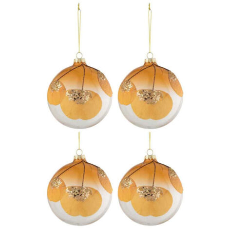 Lot de 4 Boules de Noël "Feuilles Séchées" 10cm Ocre