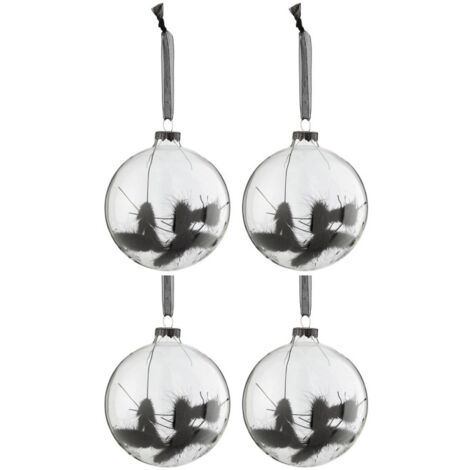 Lot de 4 Boules de Noël "Fleurs Séchées" 10cm Noir