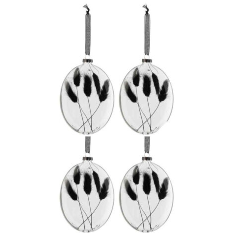 Lot de 4 Boules de Noël "Fleurs Séchées II" 16cm Noir