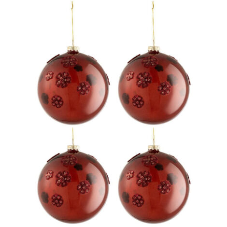 Lot de 4 Boules de Noël "Fleurs Verre" 12cm Marron