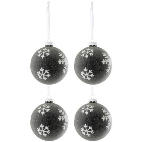 Lot de 4 Boules de Noël "Flocon" 10cm Gris Foncé