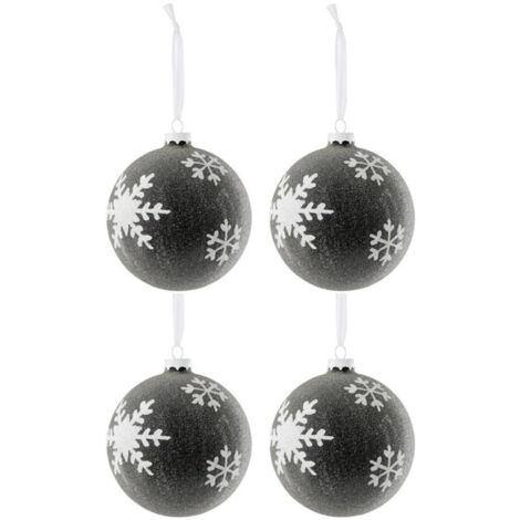 Lot de 4 Boules de Noël "Flocon" 12cm Gris Foncé