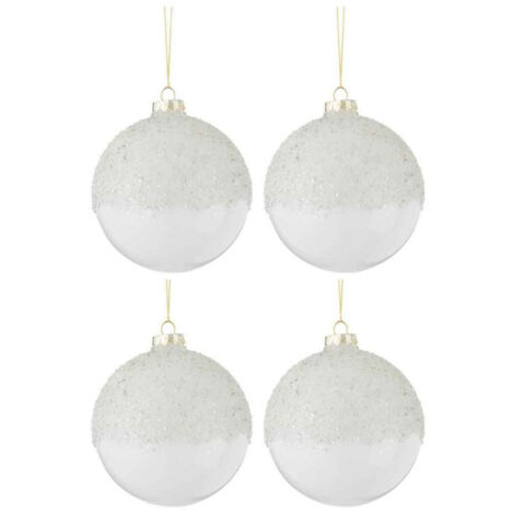 Lot de 4 Boules de Noël "Givre" 10cm Blanc